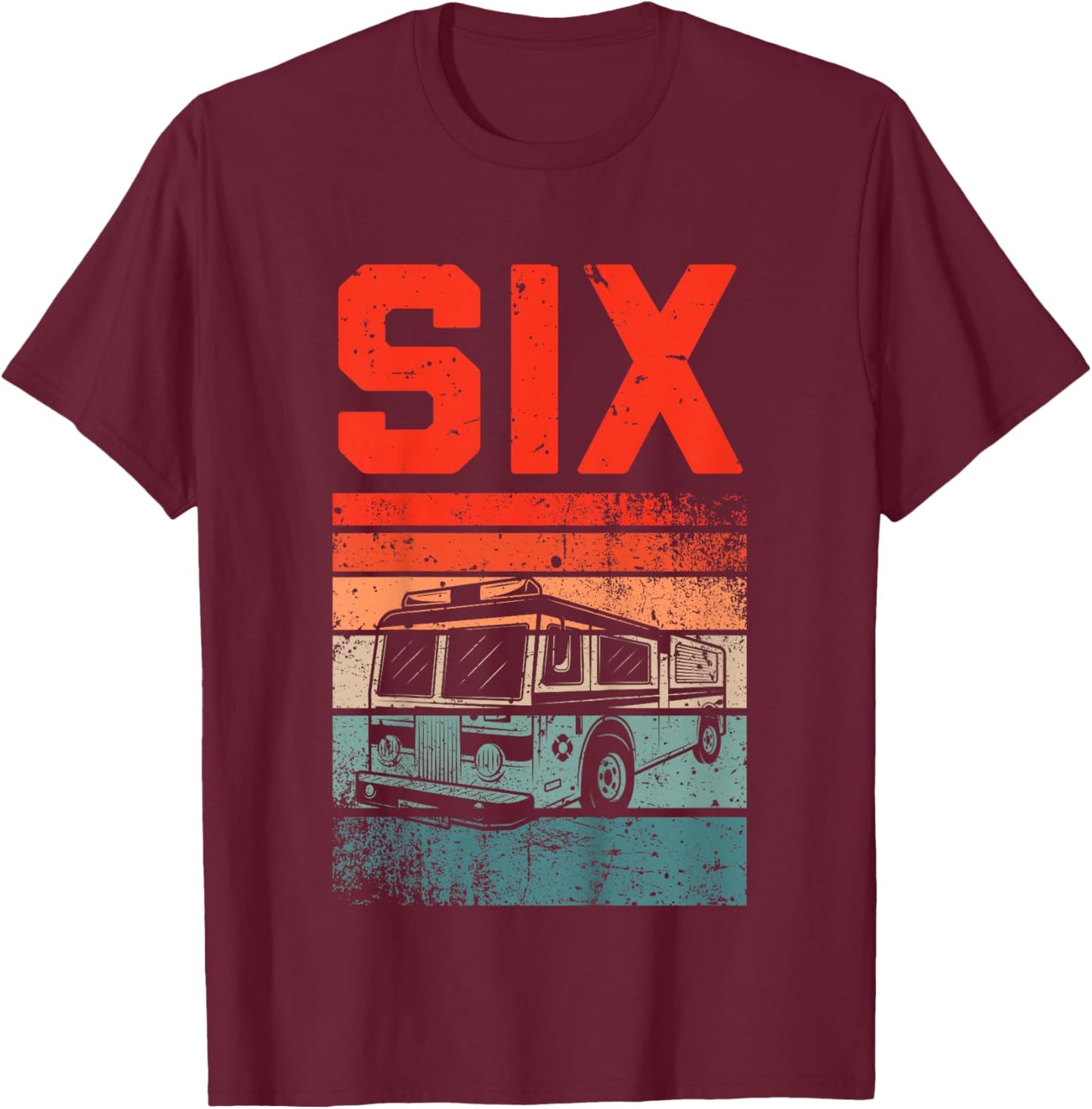 6 Year Old Shirt 6th Birthday Boy Firefighter Fire Truck T-Shirt - T-Shirt | Maroon