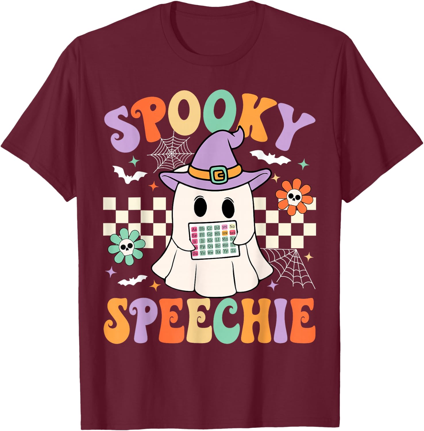 Spooky Speechie Speech Therapy Halloween Retro SLP Halloween T-Shirt - T-Shirt | Maroon