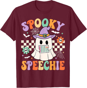 Spooky Speechie Speech Therapy Halloween Retro SLP Halloween T-Shirt - T-Shirt | Maroon
