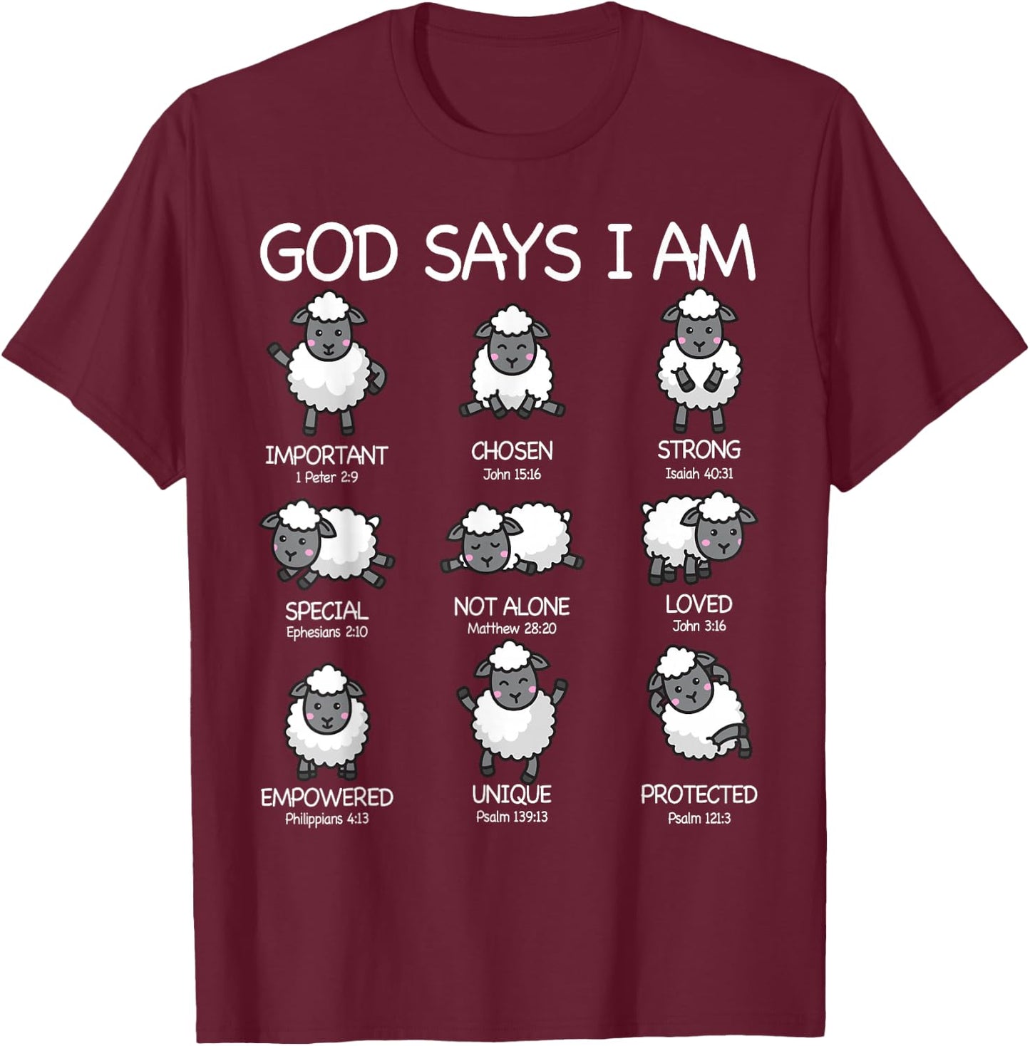 God Says I Am Cute Sheep Bible Verse Kids Toddler Girls T-Shirt - T-Shirt | Maroon