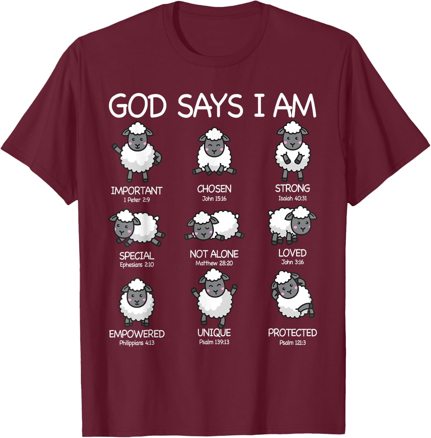 God Says I Am Cute Sheep Bible Verse Kids Toddler Girls T-Shirt - T-Shirt | Maroon