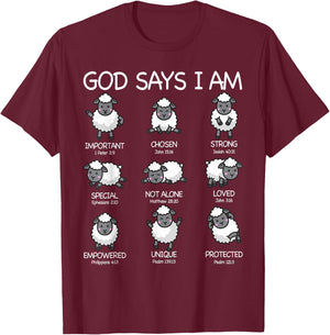 God Says I Am Cute Sheep Bible Verse Kids Toddler Girls T-Shirt - T-Shirt | Maroon