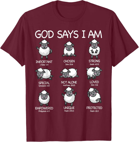 God Says I Am Cute Sheep Bible Verse Kids Toddler Girls T-Shirt - T-Shirt | Maroon