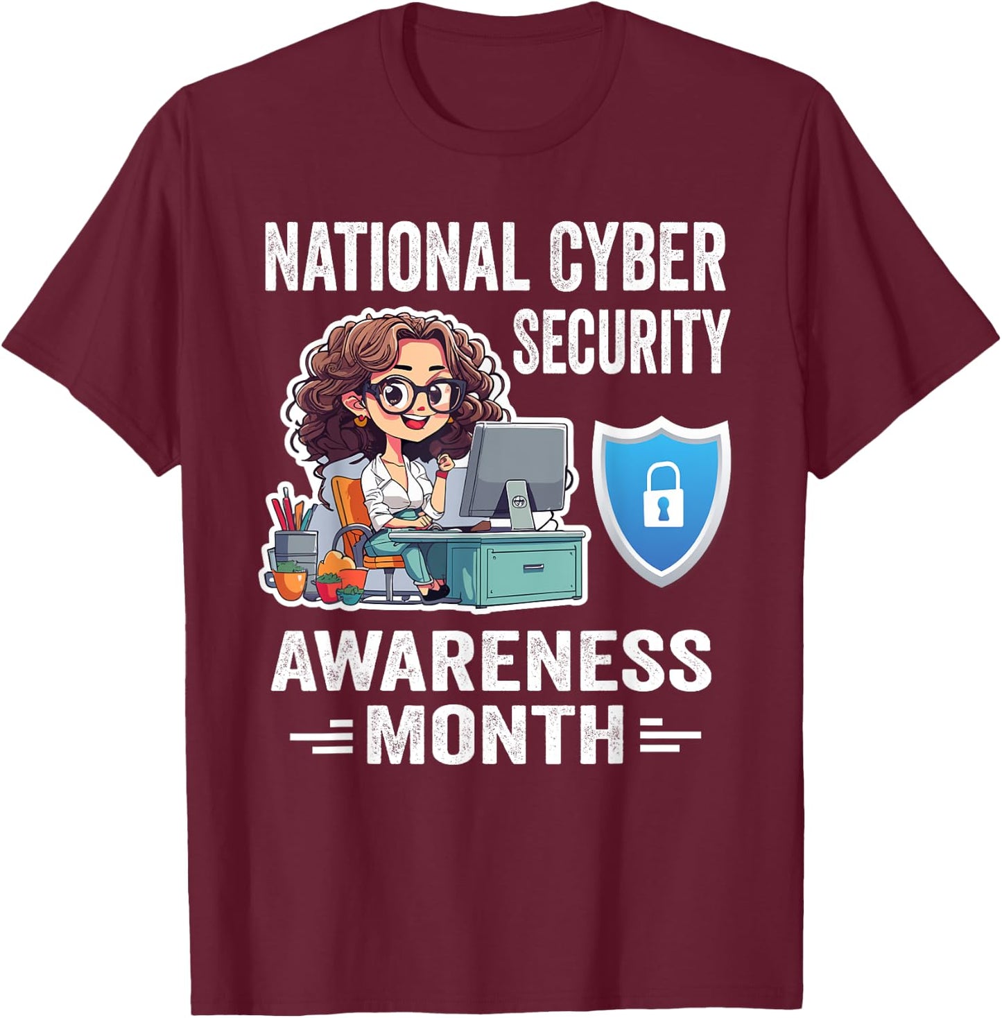 National Cyber Security Awareness Month Tech Security Team T-Shirt - T-Shirt | Maroon
