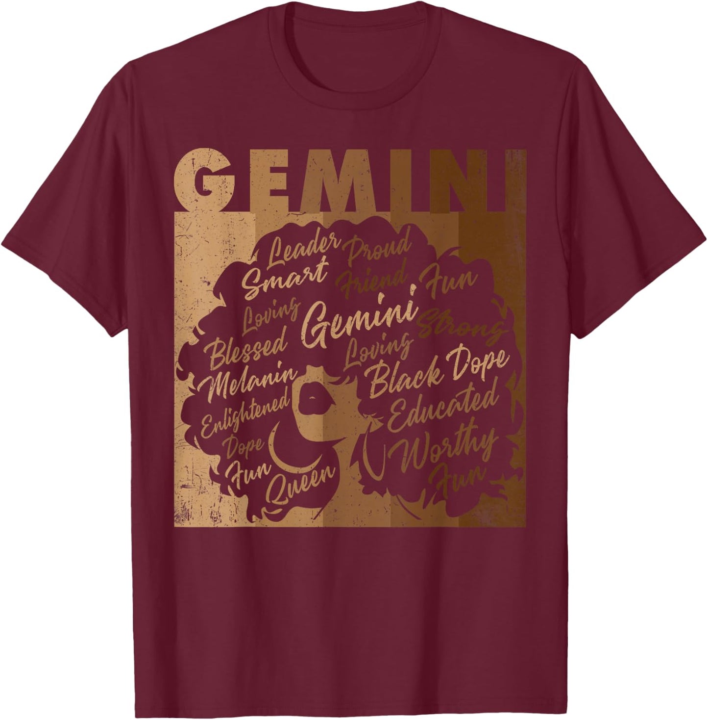 Gemini Girl African American Women Melanin Birthday T-Shirt - T-Shirt | Maroon
