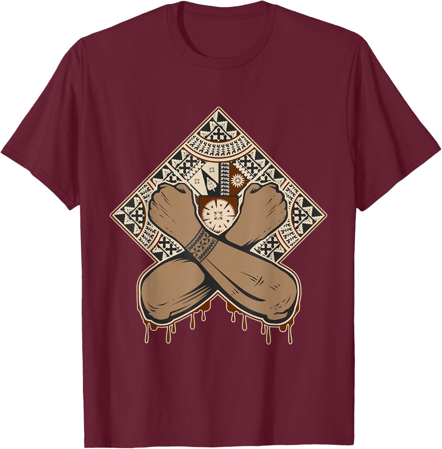 Fiji Islands Abstract Masi Authentic Summer Vest Tapa T-Shirt - T-Shirt | Maroon