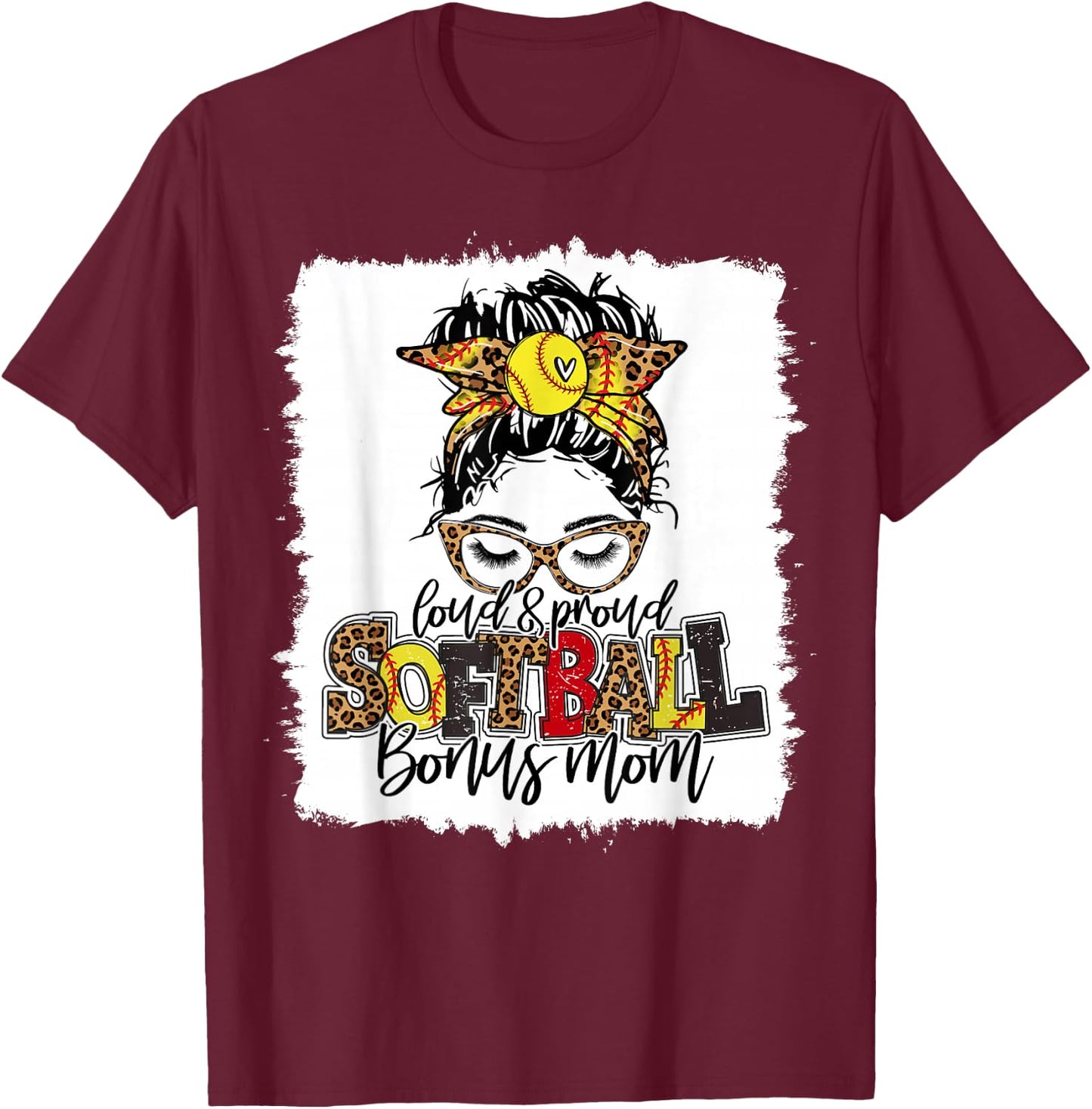 Softball Bonus Mom Leopard Funny Mother's Day Lovers Girl T-Shirt - T-Shirt | Maroon