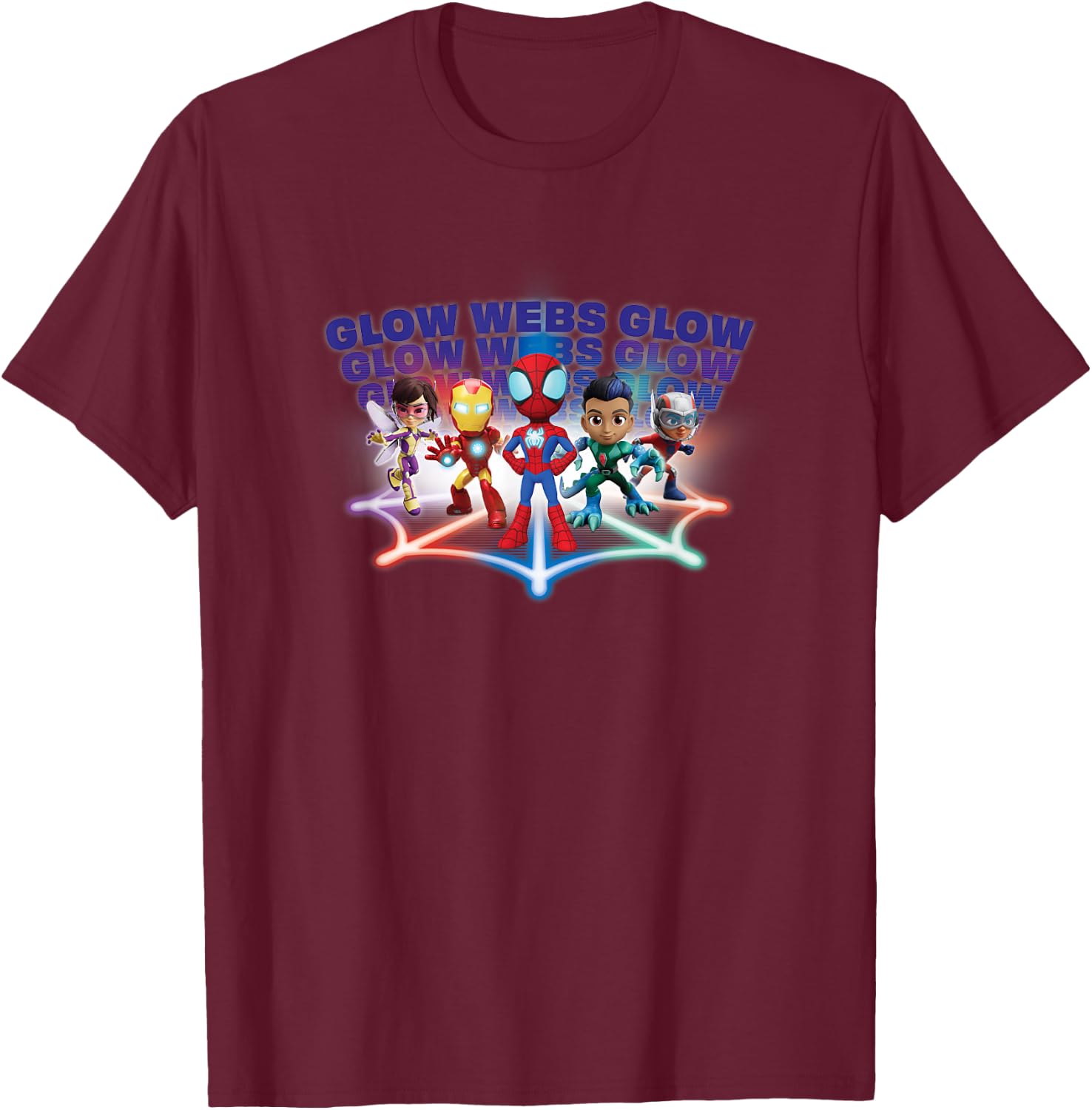 Marvel Spidey and His Amazing Friends Avengers Glow Webs T-Shirt - T-Shirt | Maroon