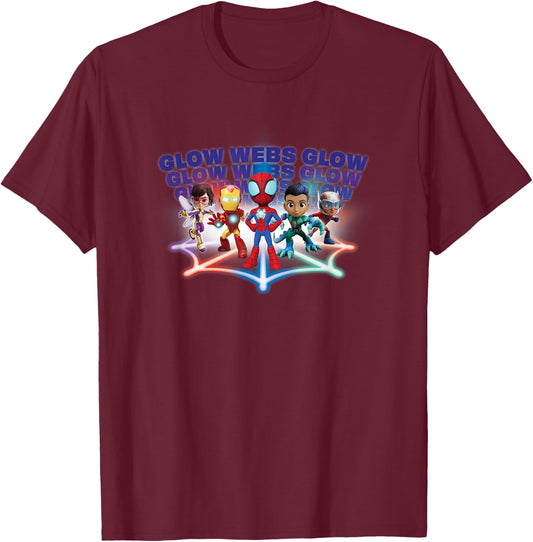 Marvel Spidey and His Amazing Friends Avengers Glow Webs T-Shirt - T-Shirt | Maroon