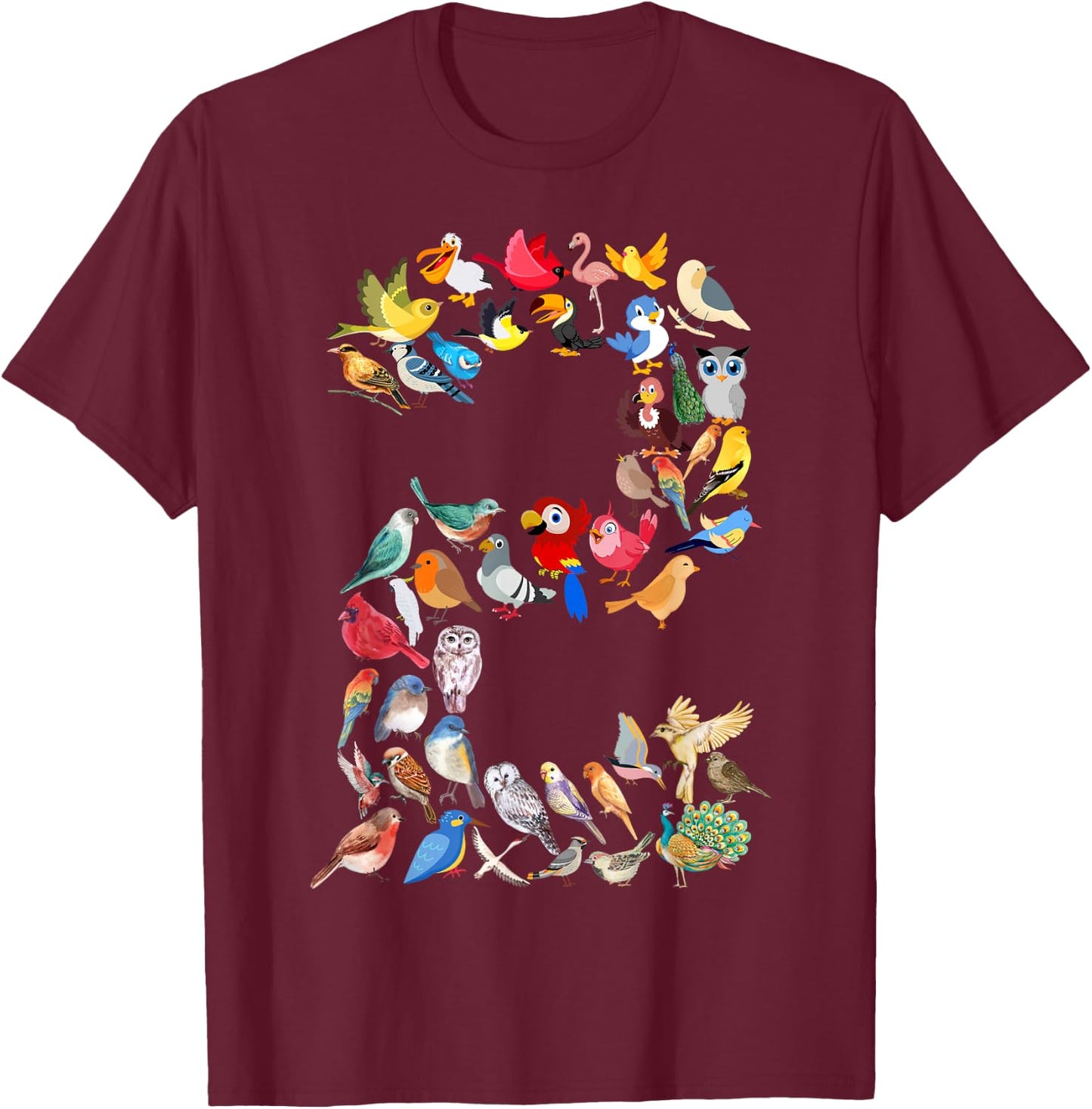 Toddler 2nd Birthday Birds Themed 2 Year Old Kids Bird Lover T-Shirt - T-Shirt | Maroon