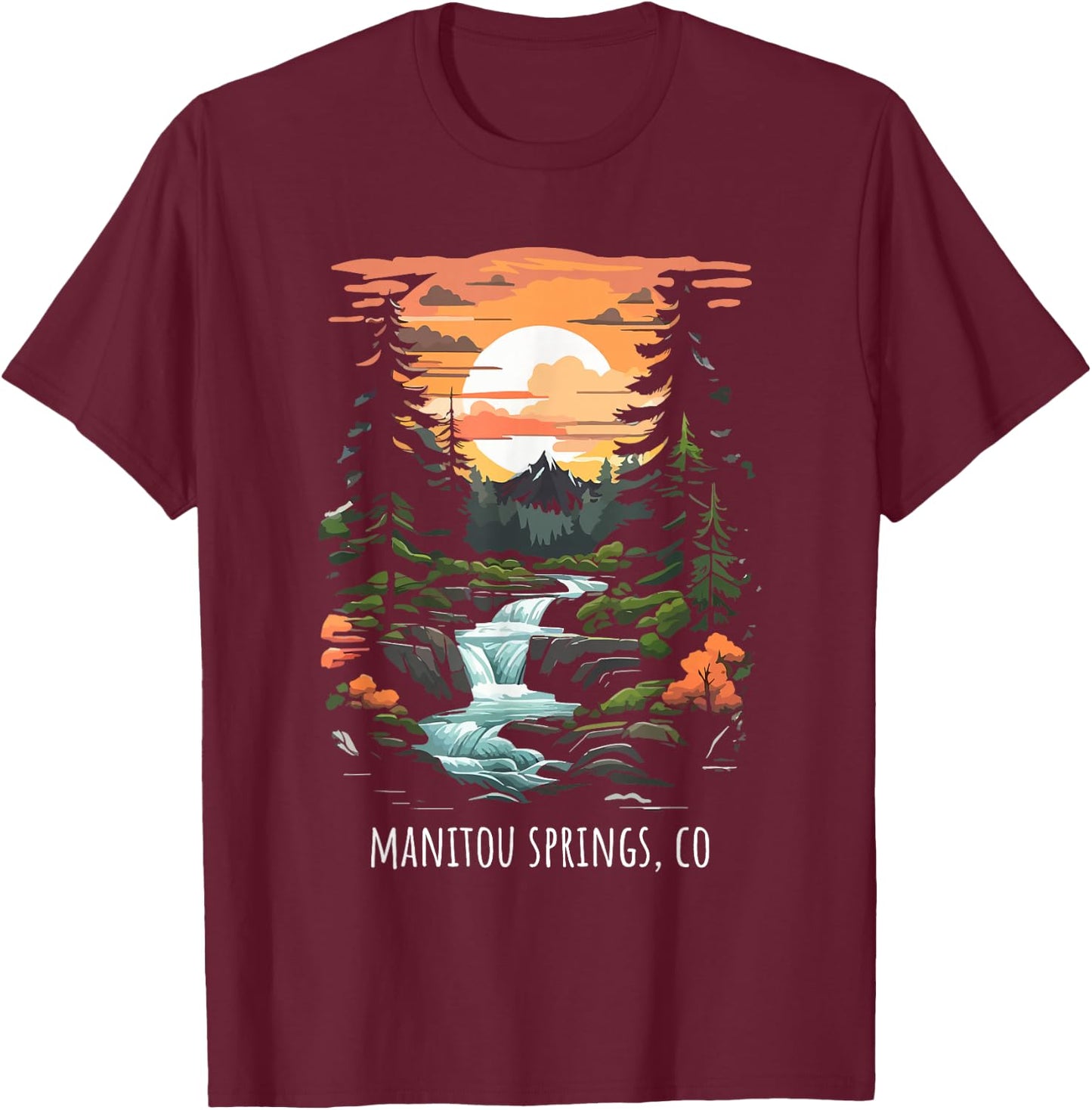 Manitou Springs CO USA Scenic Mountain Sunset Retro Style T-Shirt - T-Shirt | Maroon