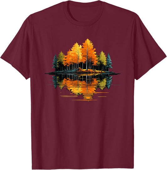 Nature Reflection Forest Trees Outdoor Wildlife T-Shirt - T-Shirt | Maroon