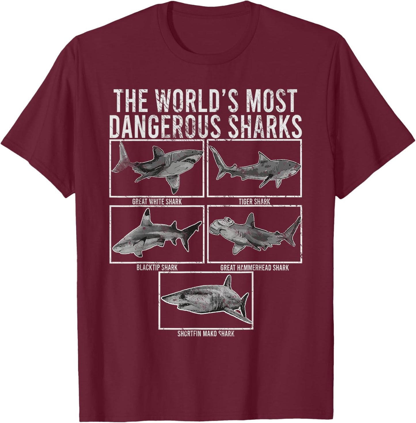 The world's most dangerous sharks vintage Shark Lover Ocean T-Shirt - T-Shirt | Maroon
