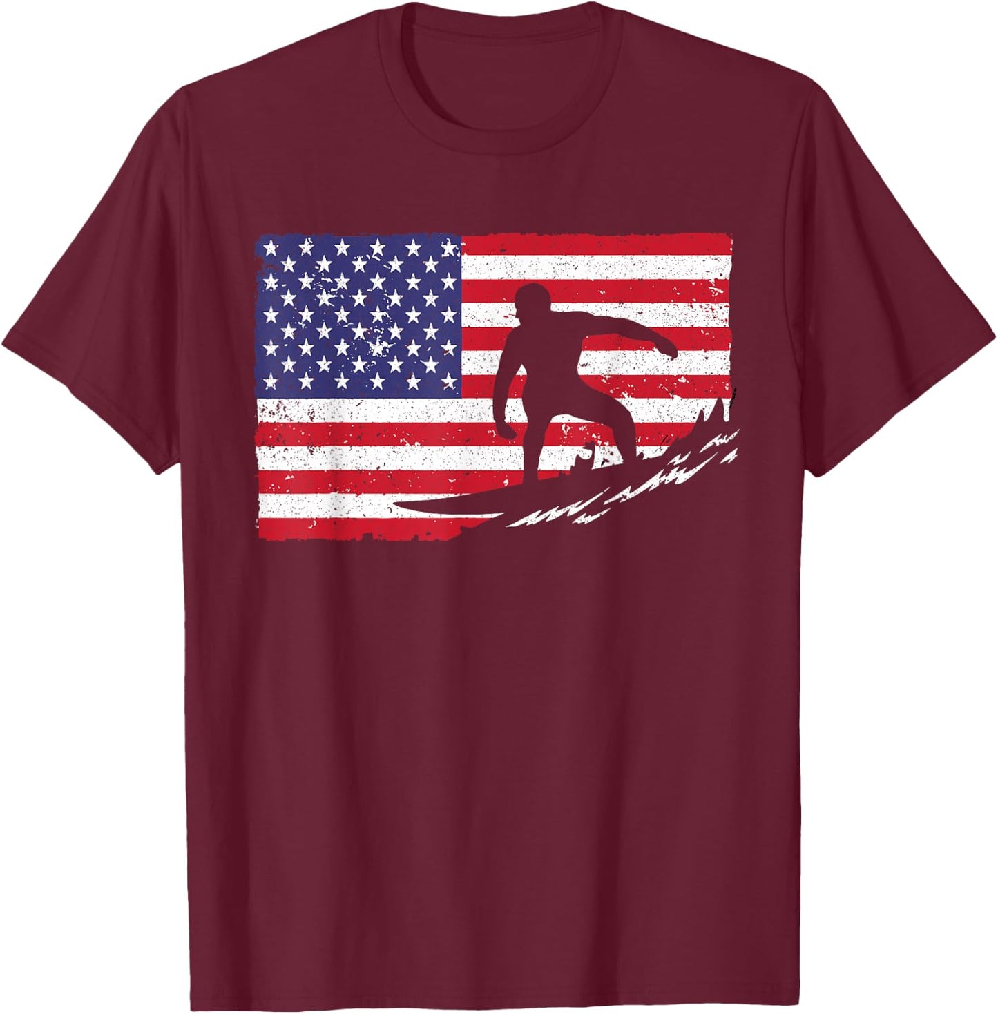 Cool Surfing Women 4th of July American Flag Surfer T-Shirt - T-Shirt | Maroon