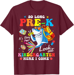 So Long Pre-K Kindergarten Here I Come Shark Graduation T-Shirt - T-Shirt | Maroon