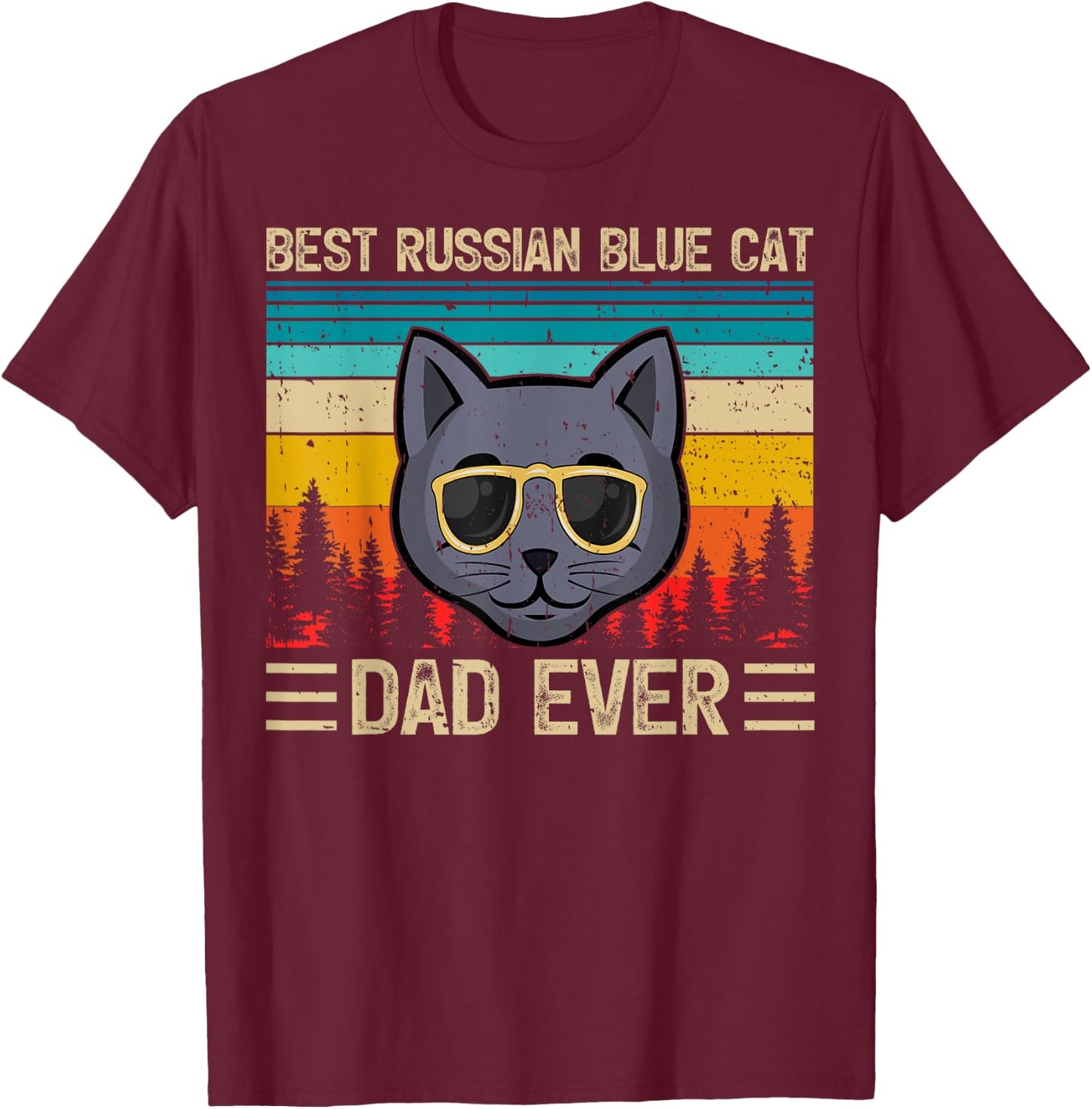 Vintage Funny Best Russian Blue Cat Dad Ever Father's Day Men T-Shirt - T-Shirt | Maroon