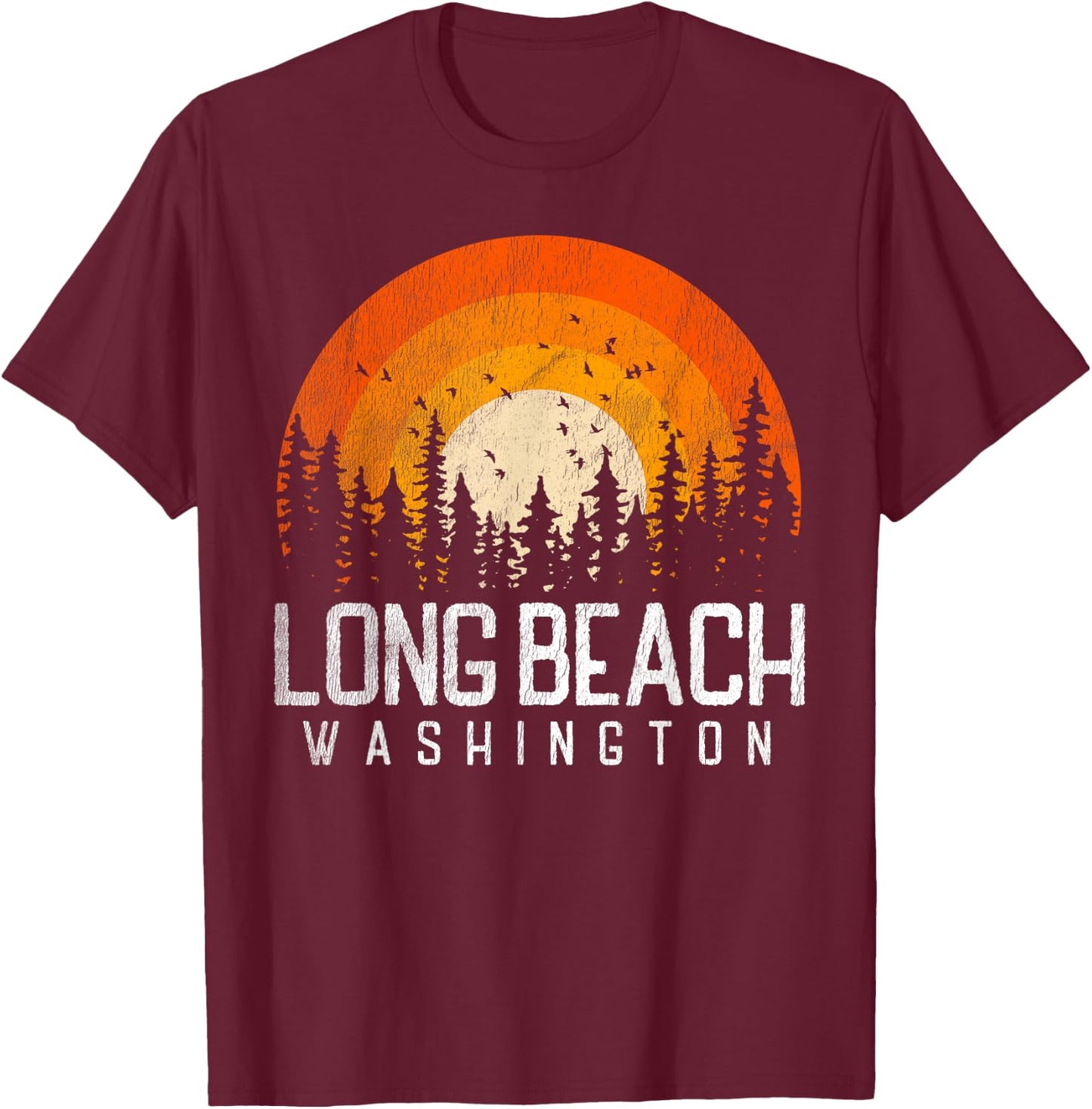 Long Beach Washington WA Shirt Retro 70s 80s Vintage Gift T-Shirt - T-Shirt | Maroon