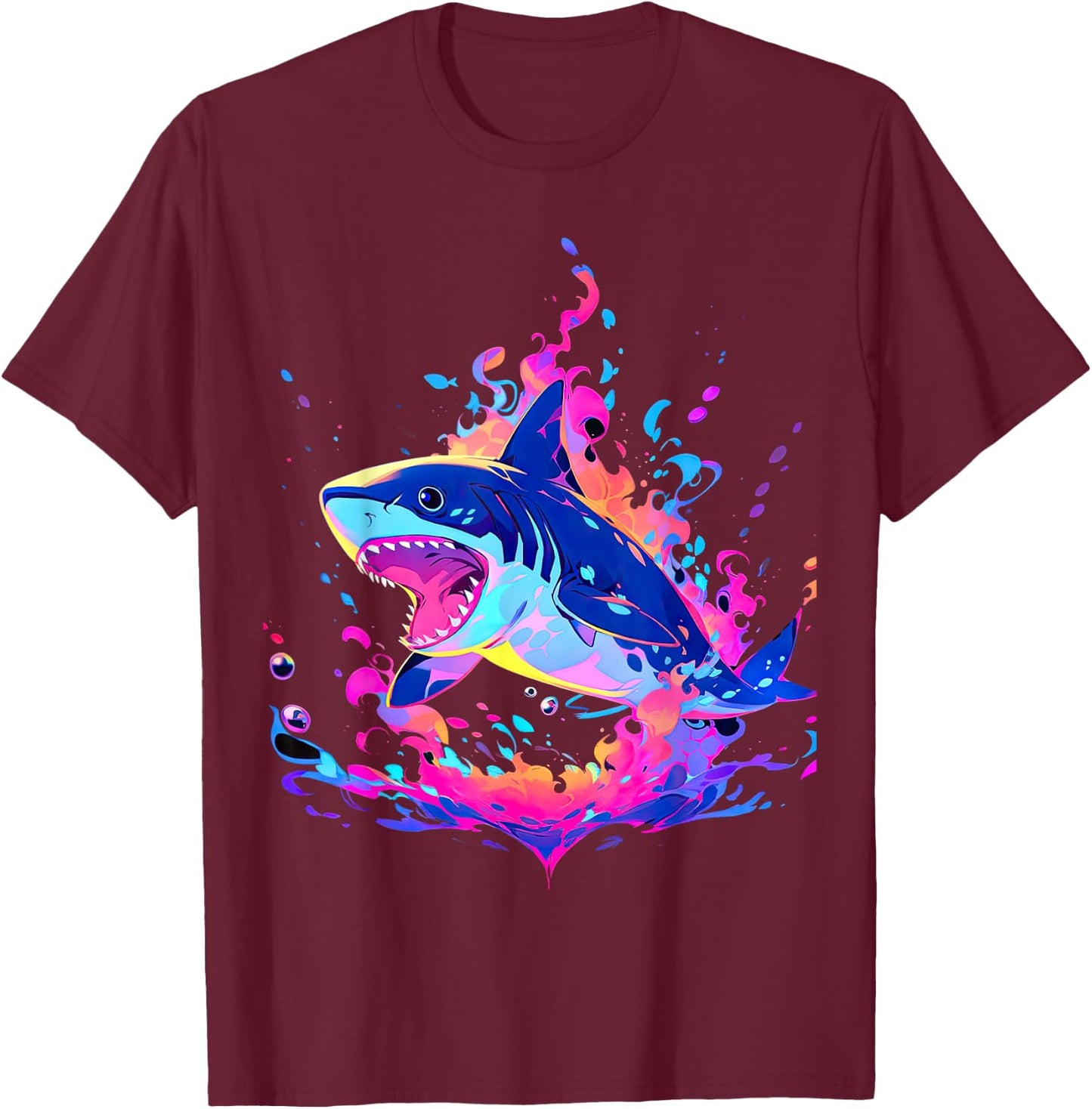 Colorful Shark, Spirit Animal, Multicolor Art T-Shirt - T-Shirt | Maroon