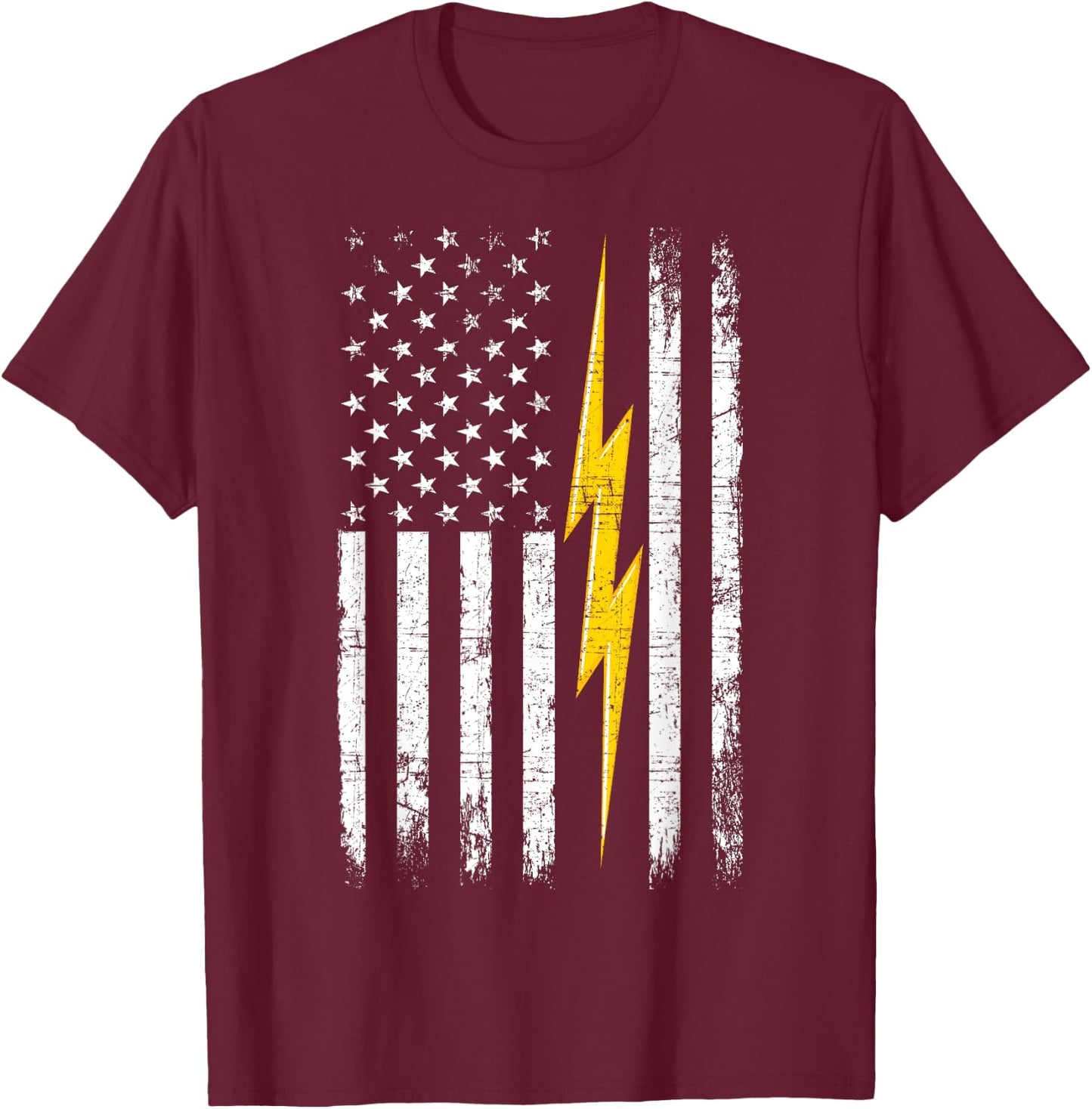 Patriotic Electrician American Flag Lightning Bolt Men T-Shirt - T-Shirt | Maroon