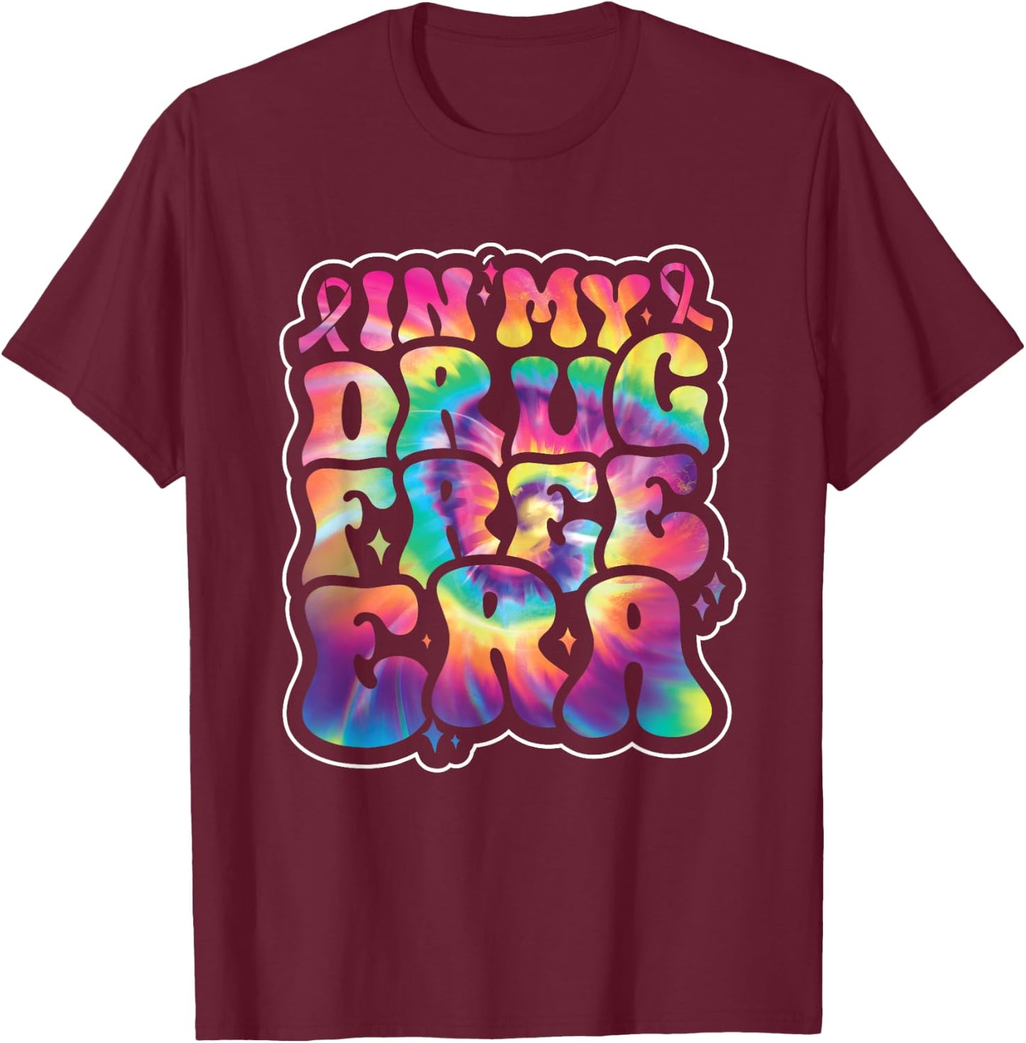In My Drug Free Era Red Ribbon Week Awareness Tie Dye Groovy T-Shirt - T-Shirt | Maroon