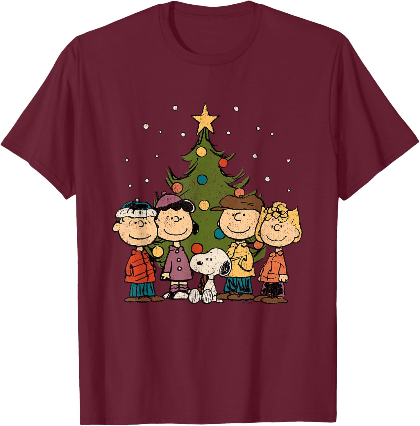 Peanuts - Peanuts Christmas Group T-Shirt - T-Shirt | Maroon