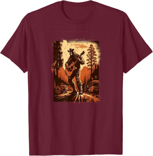 Bigfoot Sasquatch Cool Yeti Country Music Rodeo Guitar T-Shirt - T-Shirt | Maroon