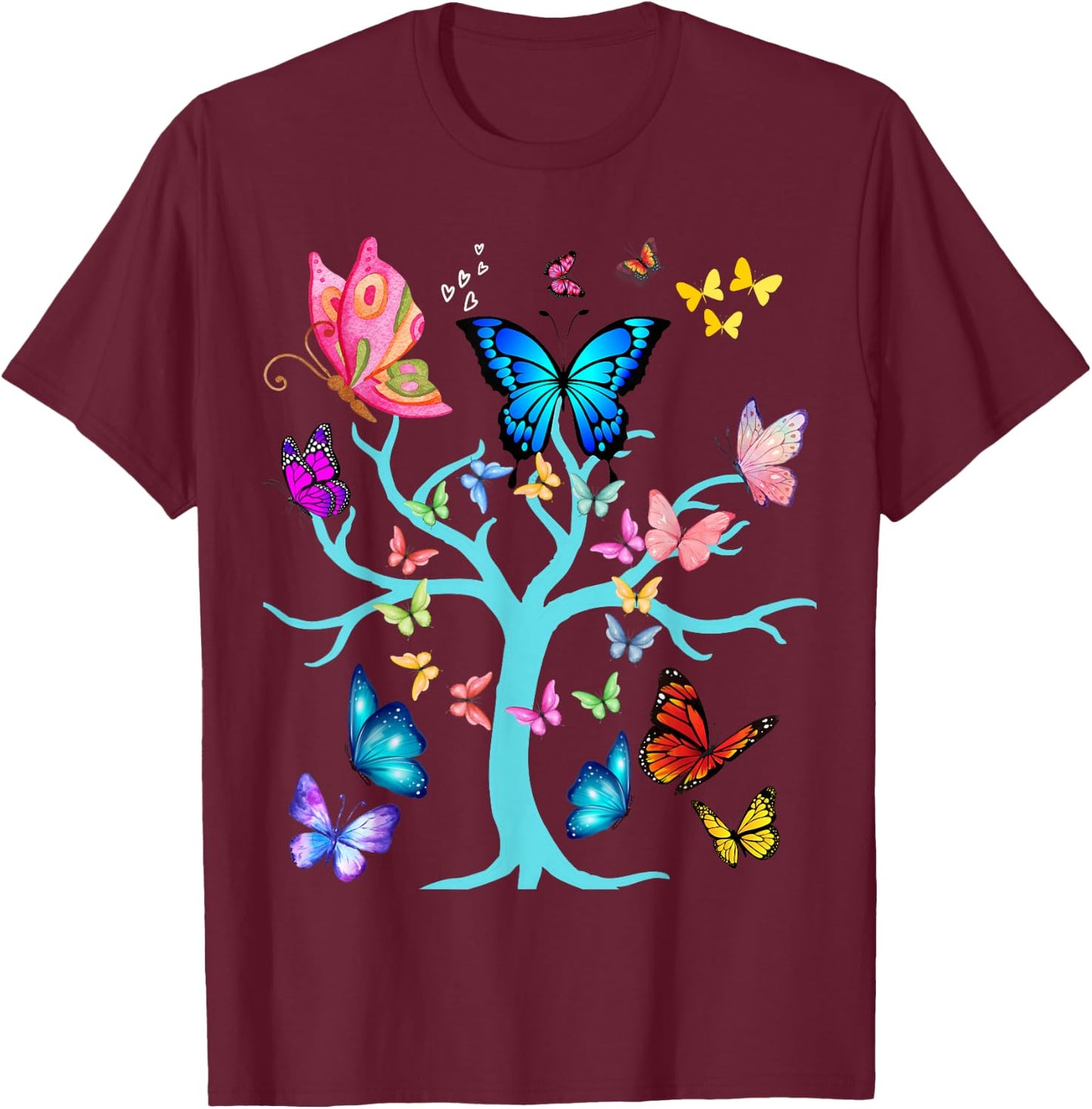 Butterfly Lovers Butterflies Circle Around The Tree Design T-Shirt - T-Shirt | Maroon