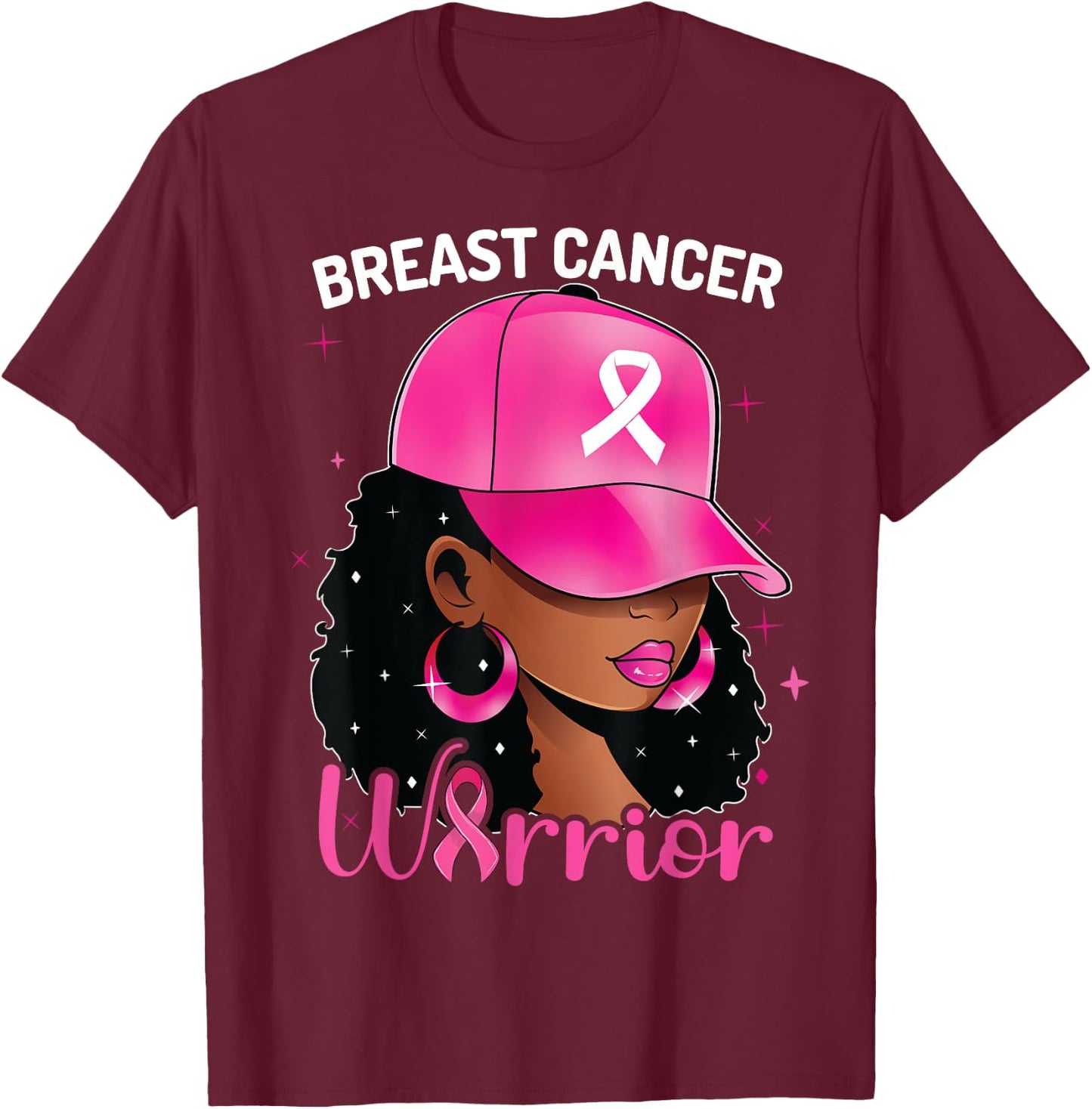 Breast Cancer Warrior Black Woman Breast Cancer Awareness T-Shirt - T-Shirt | Maroon