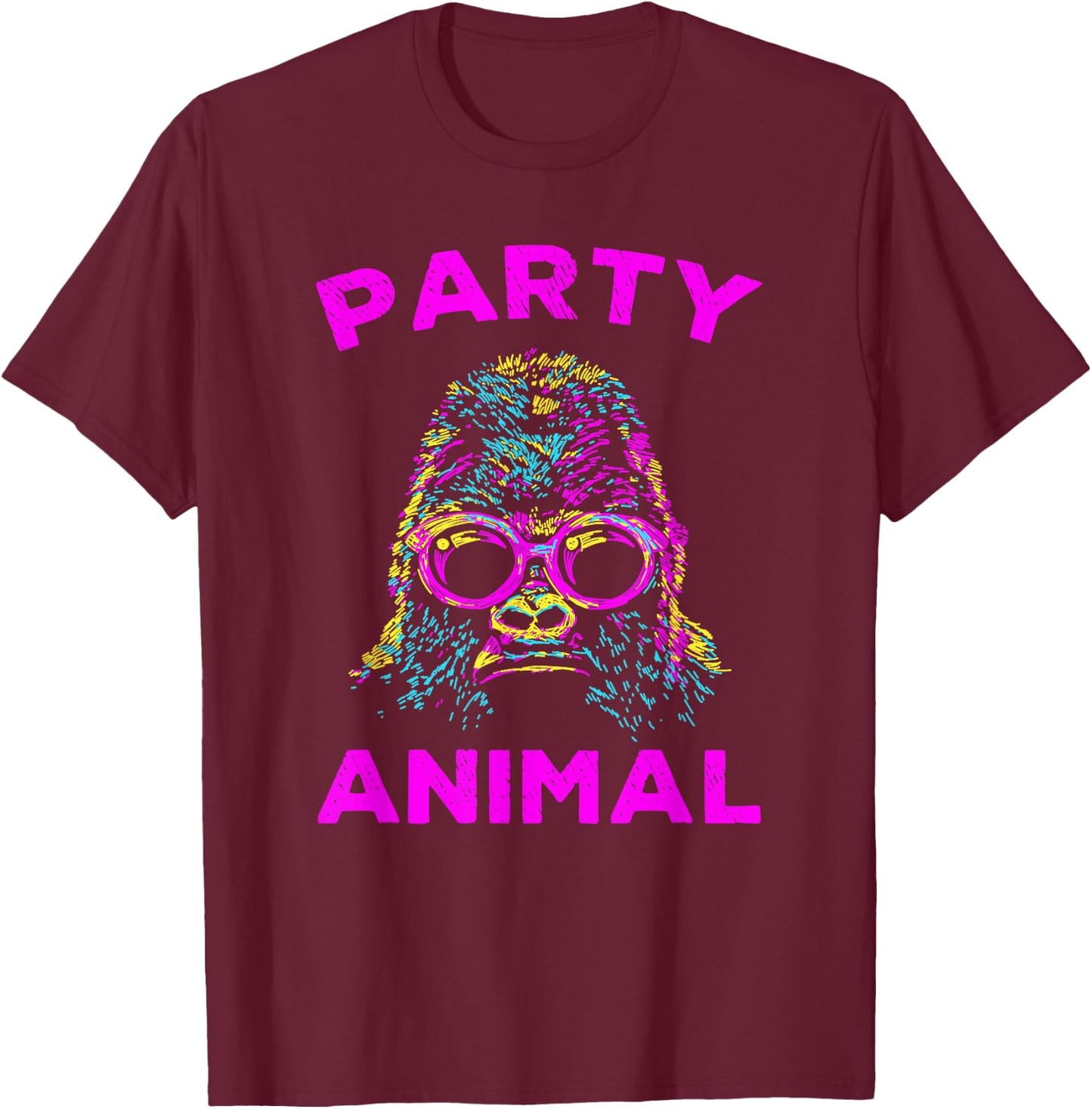 Cute Gorilla Party Animal Lover Colorful Monkey T-Shirt - T-Shirt | Maroon