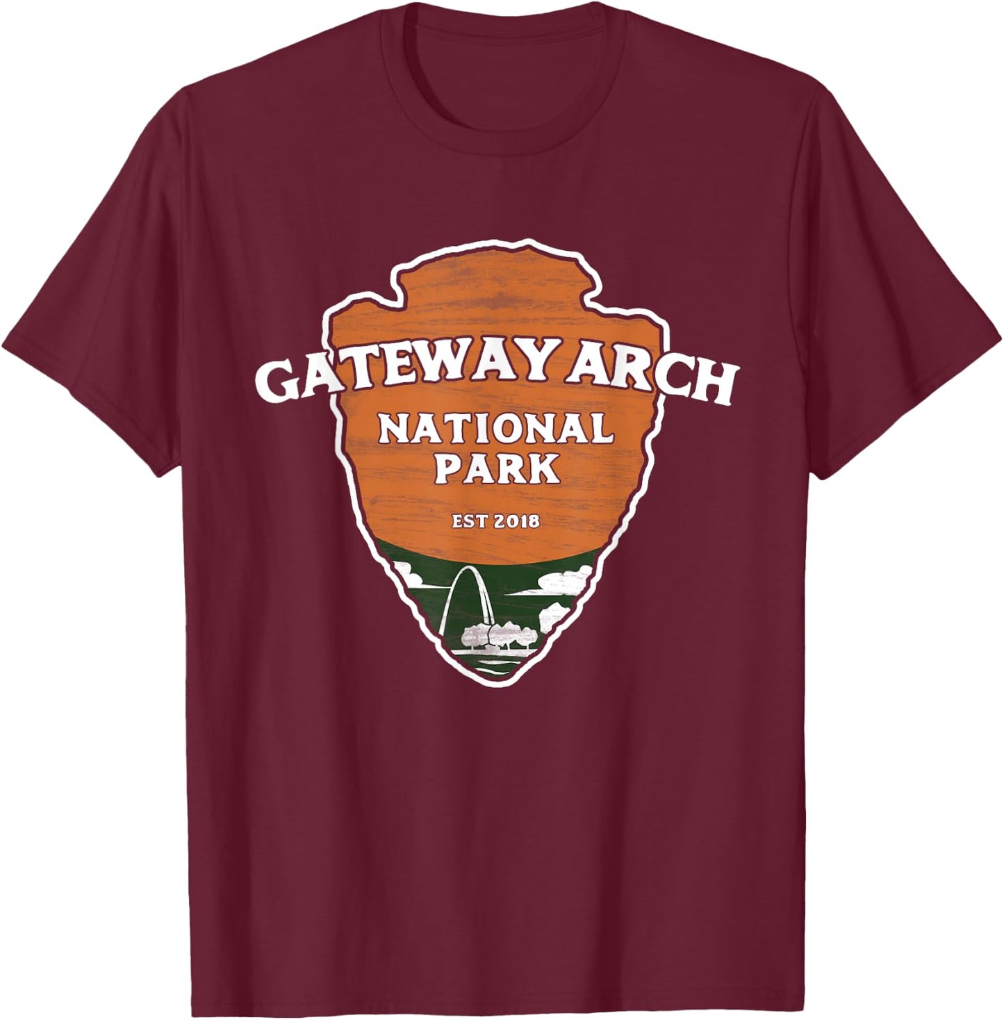 Gateway Arch National Park Classic Style Arrowhead Sign T-Shirt - T-Shirt | Maroon
