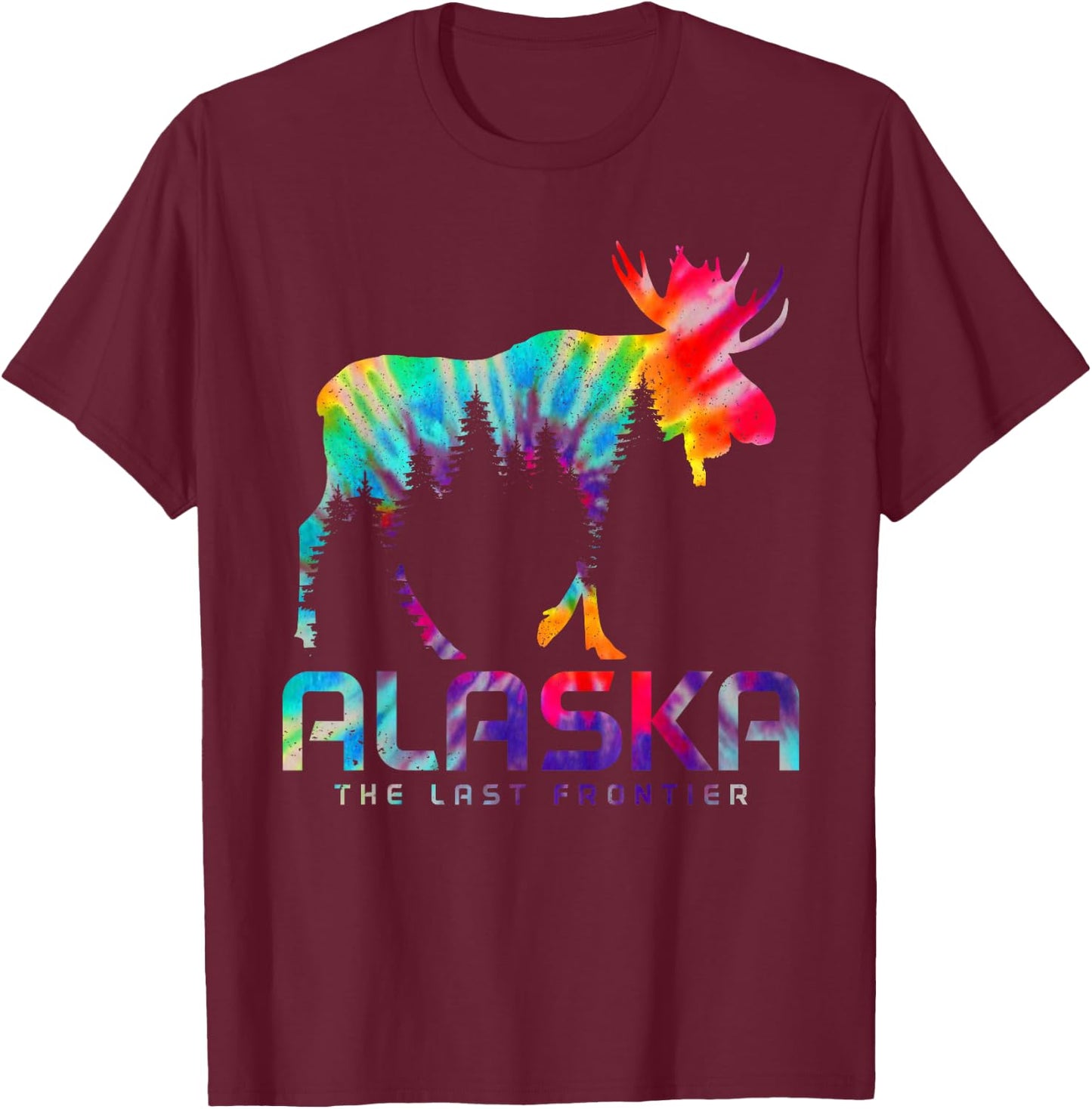 Alaska The Last Frontier Vintage Tie Dye Souvenir Moose T-Shirt - T-Shirt | Maroon