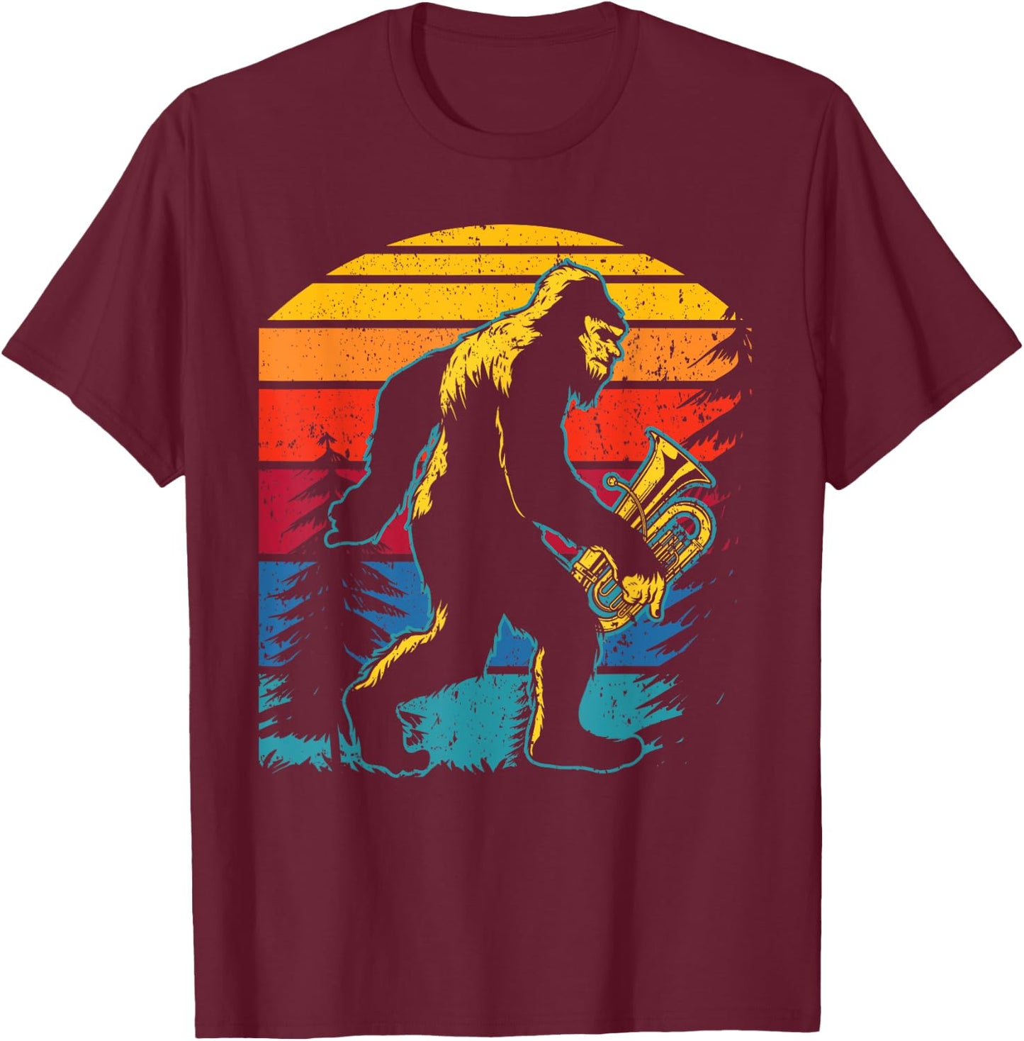 Bigfoot Lover Tuba Player Musical Instrument Musician T-Shirt - T-Shirt | Maroon