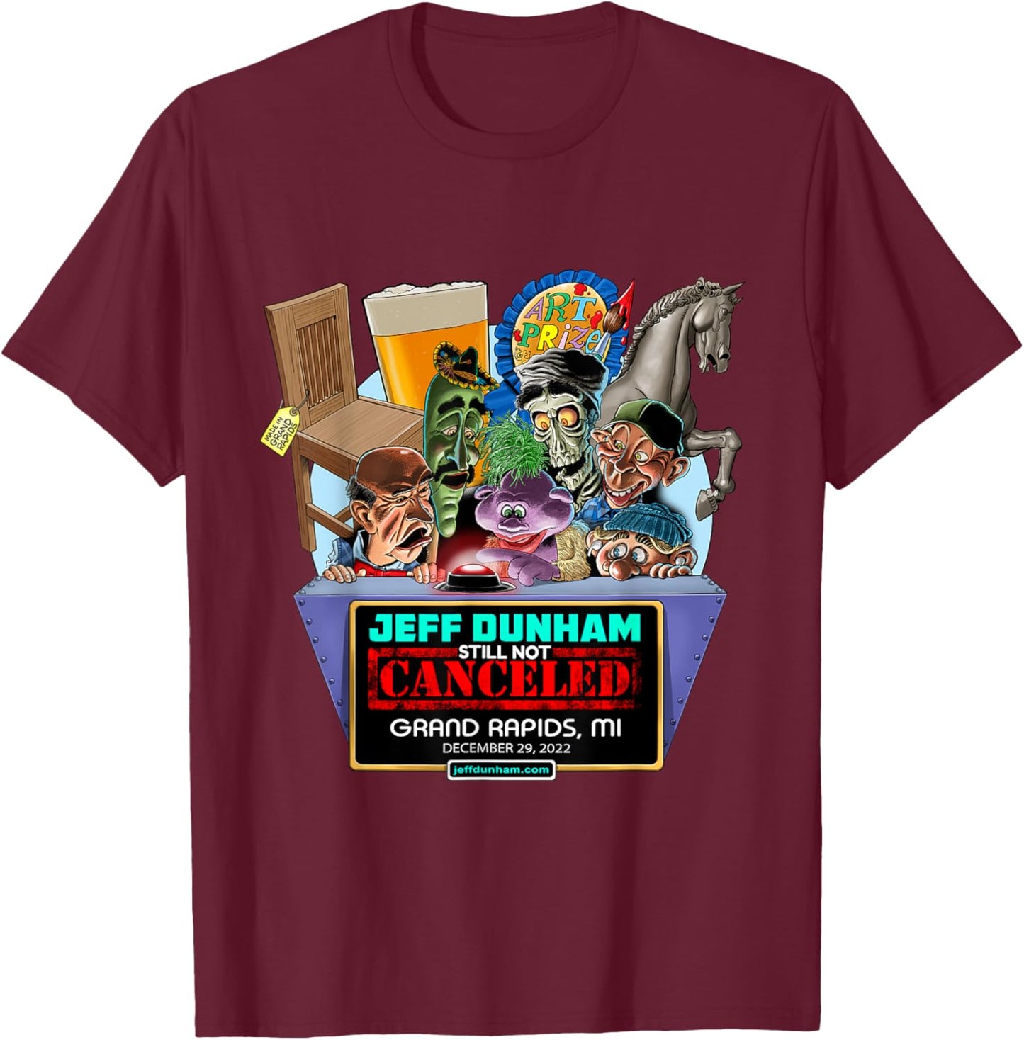 Jeff Dunham Grand Rapids, MI (2022) T-Shirt - T-Shirt | Maroon