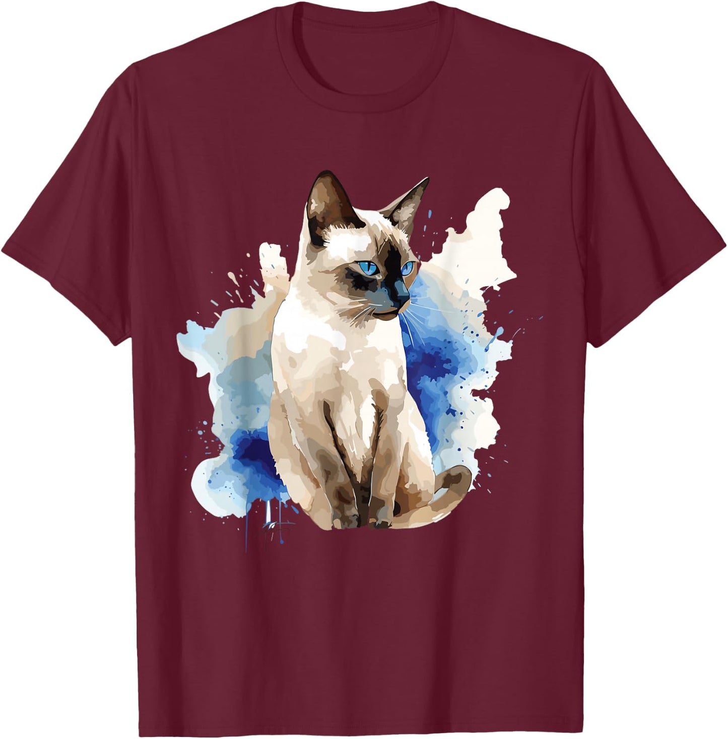 Siamese Painting Watercolor Kitten Cat Lover Siamois Kitty T-Shirt - T-Shirt | Maroon