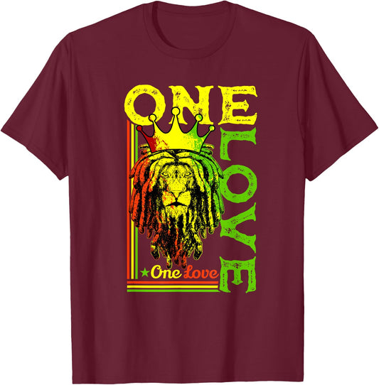 One Love Rasta Lion Jamaican Pride Reggae African T-Shirt - T-Shirt | Maroon