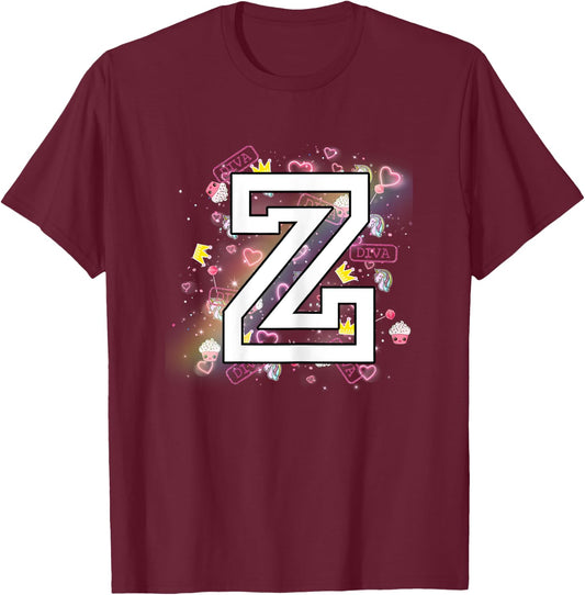 Kids Letter Z Clothing For a Girl Who's Name Starts With Z T-Shirt - T-Shirt | Maroon