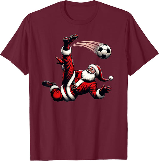 Christmas Soccer Santa Bicycle Kick Xmas Goal Boys Men Fan T-Shirt - T-Shirt | Maroon
