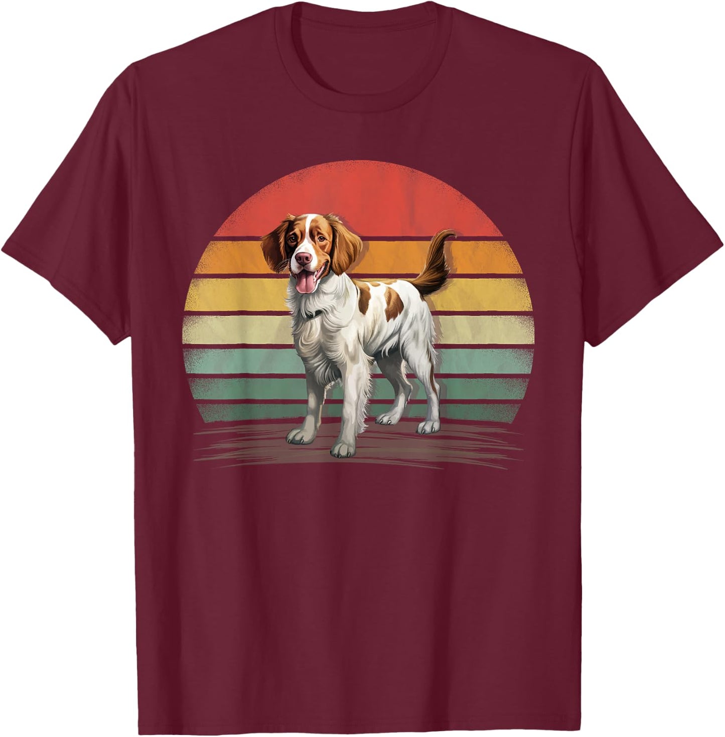 Retro Style Distressed Vintage Brittany Spaniel Dog T-Shirt - T-Shirt | Maroon