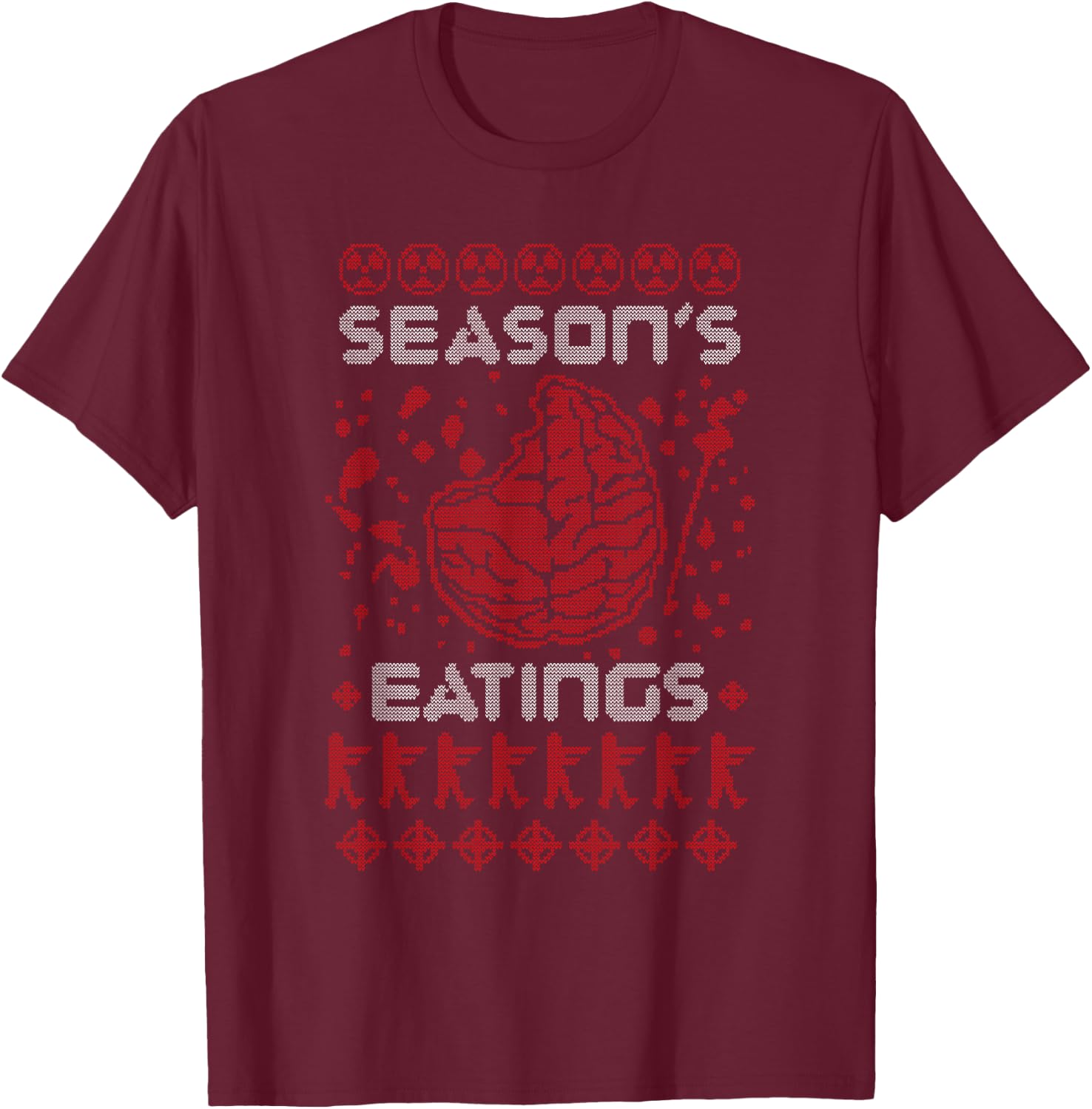Season's Eatings Funny Zombie Ugly Christmas T-Shirt - T-Shirt | Maroon
