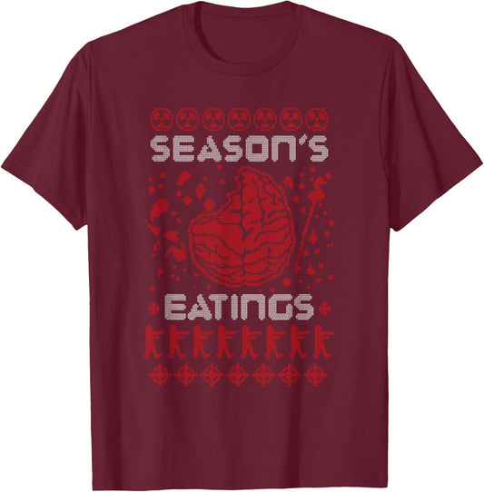 Season's Eatings Funny Zombie Ugly Christmas T-Shirt - T-Shirt | Maroon