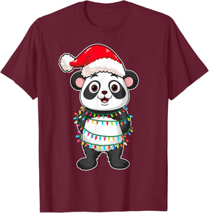 Christmas Lights Panda Wearing Xmas Hat - Cute Panda Lover T-Shirt - T-Shirt | Maroon