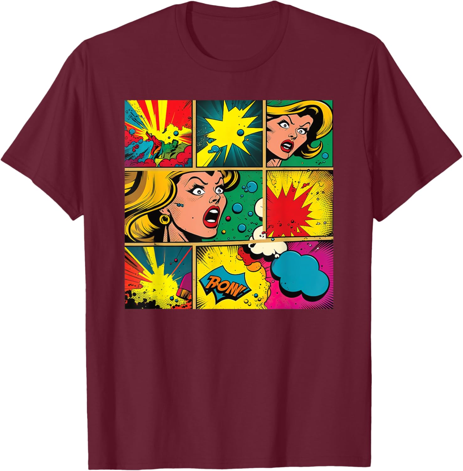 Funny Retro Comic Pop Art Shirt Fun Cartoon Comics Manga T-Shirt - T-Shirt | Maroon
