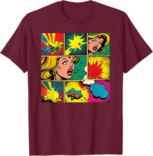 Funny Retro Comic Pop Art Shirt Fun Cartoon Comics Manga T-Shirt - T-Shirt | Maroon