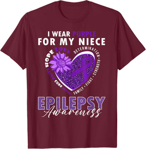 I Wear Purple For My Niece Epilepsy Awareness Supporter T-Shirt - T-Shirt | Maroon
