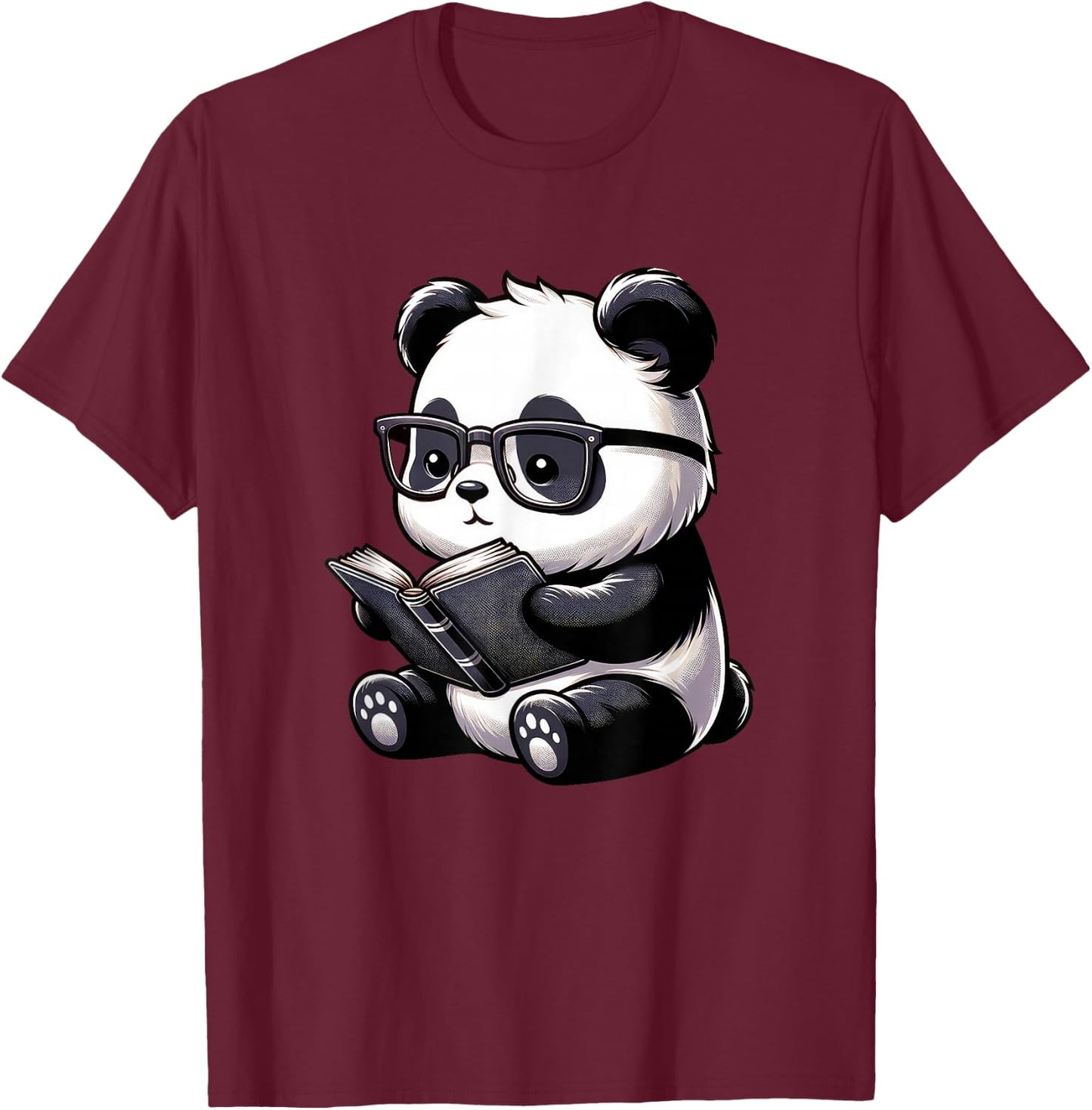 Panda Reading Book Kawaii Bookworm Librarian - Panda Reading Book Kawaii Bookworm Designs - -Adults & -Kids - Black - Small - Short Sleeve - Cotton, Polyester - Novelty T-Shirt - T-Shirt | Maroon