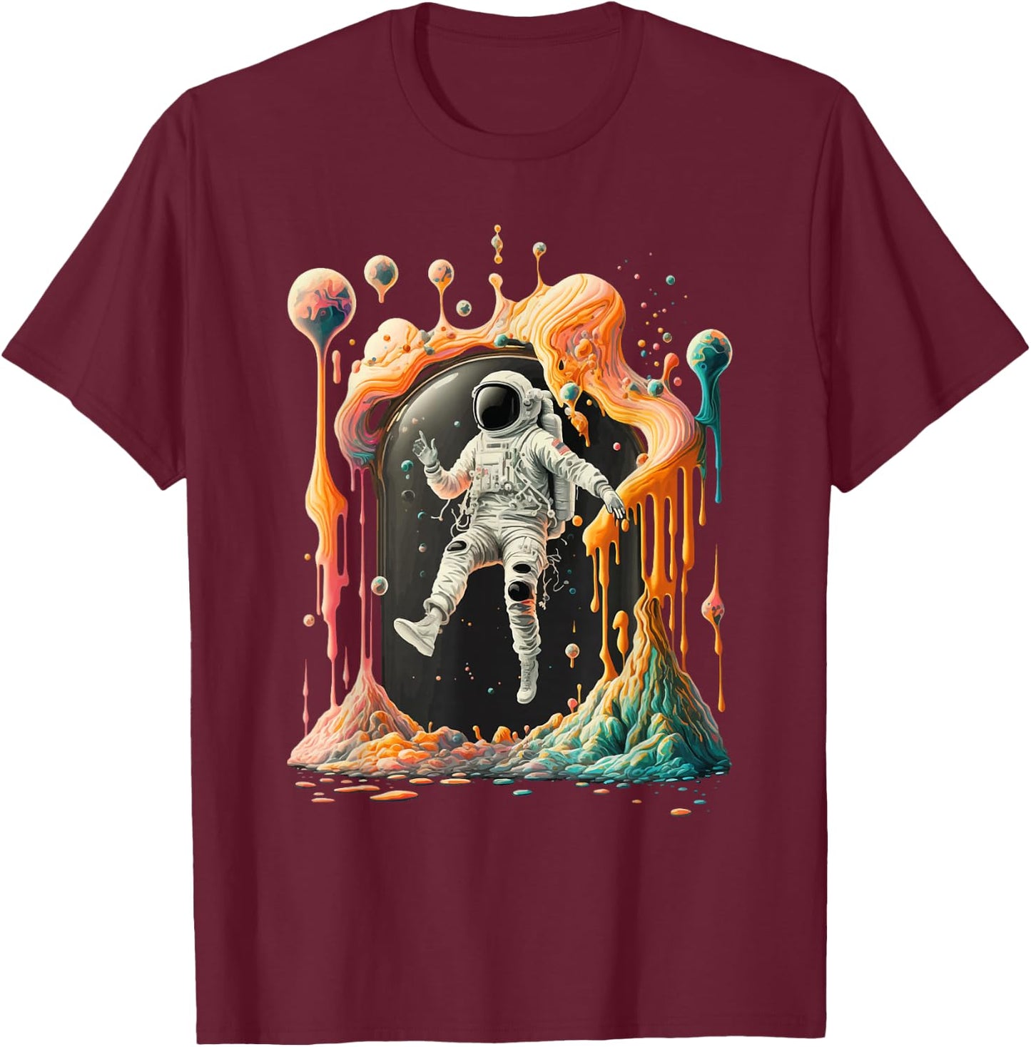 Psychedelic Astronaut, Trippy Space Adventure: Graphic T-Shirt - T-Shirt | Maroon