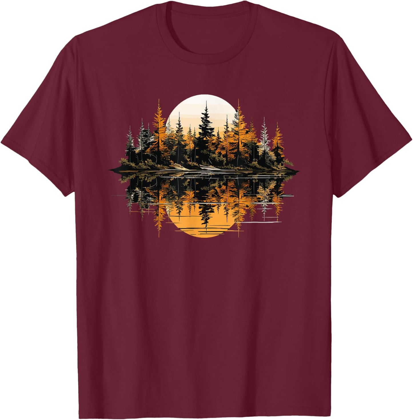Nature Reflection Forest Trees Outdoor Wildlife T-Shirt - T-Shirt | Maroon