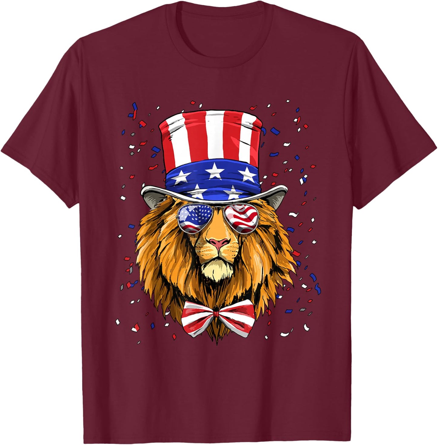 4th of July Patriotic Lion USA Flag Independence Lion Lover T-Shirt - T-Shirt | Maroon