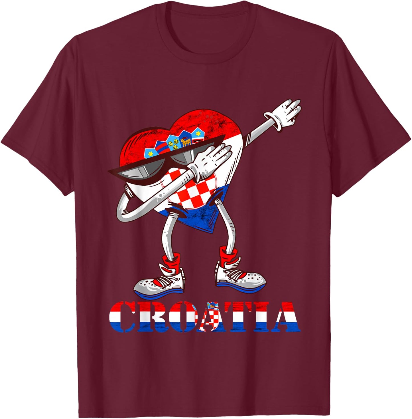 Dabbing Heart Croatian Flag Hrvatska Croatian Roots Croatia T-Shirt - T-Shirt | Maroon