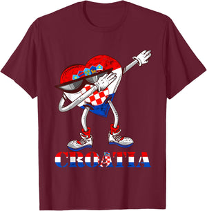 Dabbing Heart Croatian Flag Hrvatska Croatian Roots Croatia T-Shirt - T-Shirt | Maroon